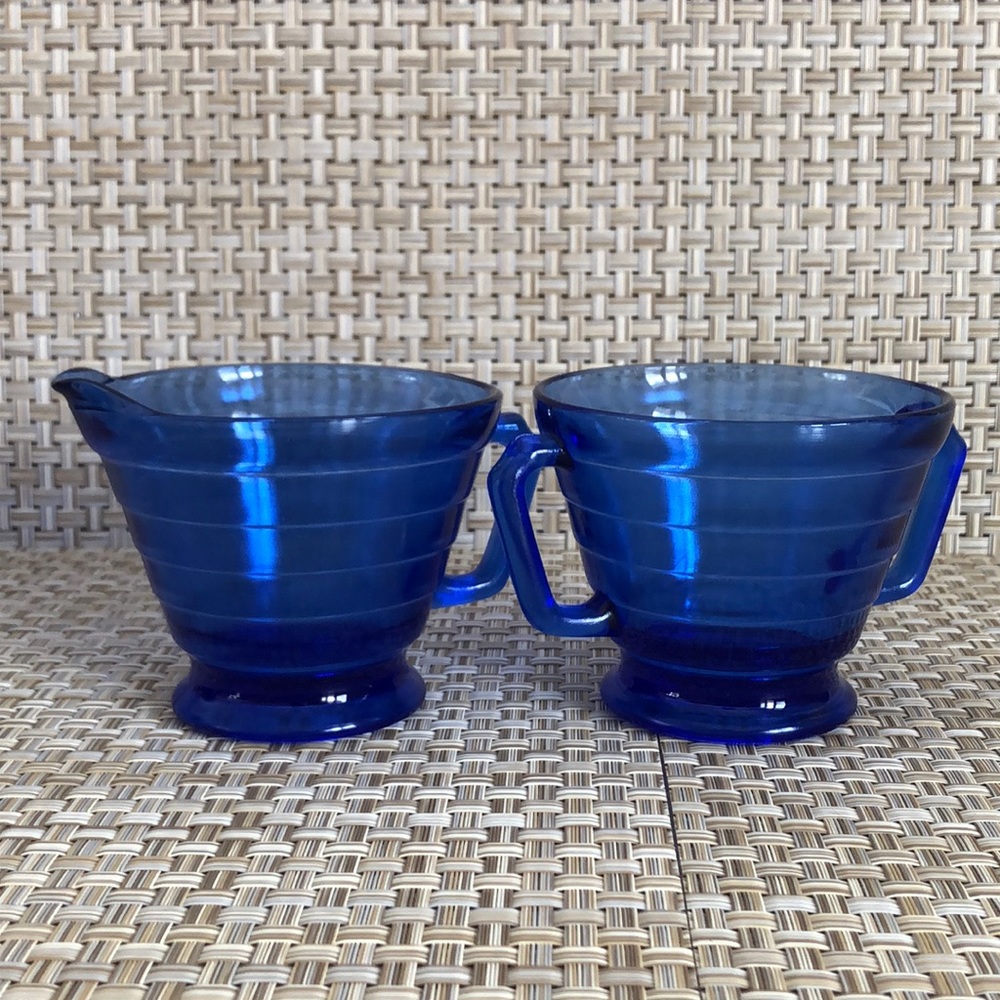 Vintage Hazel Atlas Cobalt Blue Sugar Bowl And Creamer Set
